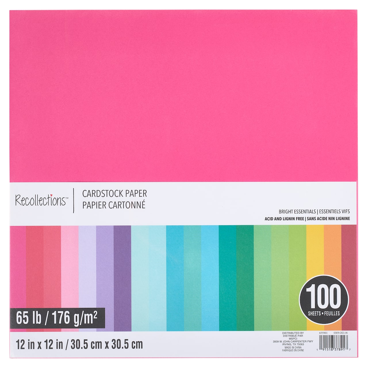 Bright Essentials 12&#x22; x 12&#x22; Cardstock Paper Pack by Recollections&#x2122;, 100 Sheets